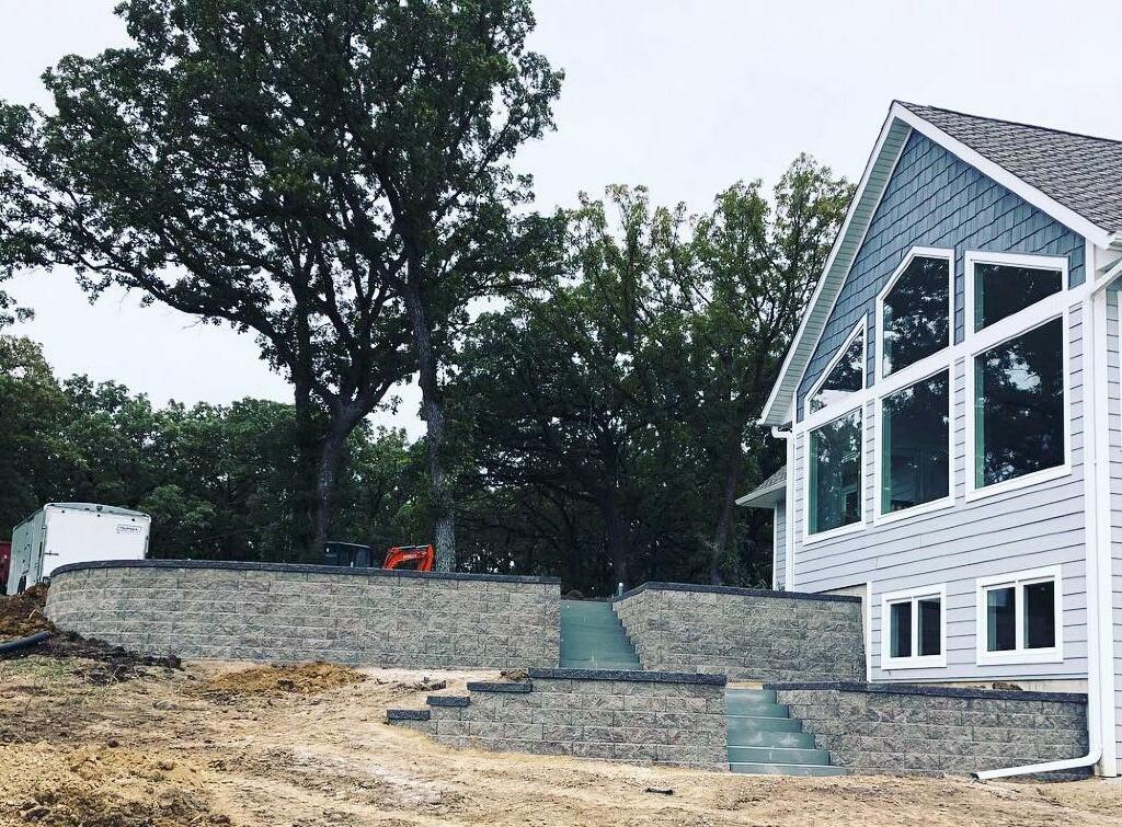 Terraced Retaining Walls with Inset Stairway by Sequoia Landscape
