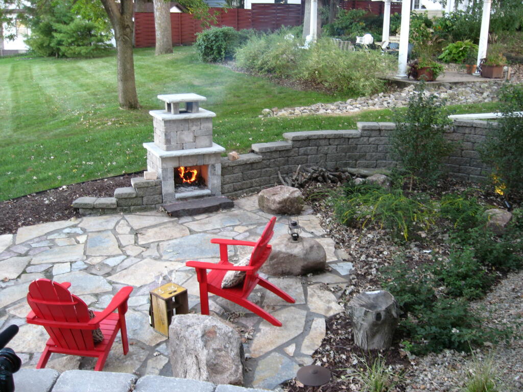 Overhead of Patio and Fireplace by Sequoia Landscape